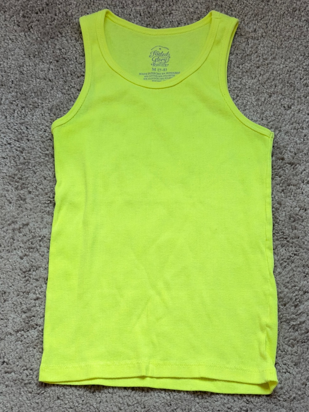 Faded Glory Neon Yellow Ribbed Girls Tank Top